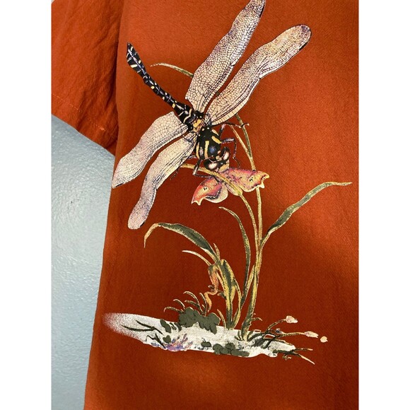 Orange button up top with dragonfly design - Picture 5 of 5